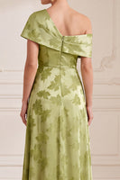 Laden Sie das Bild in den Galerie-Viewer, Ein grünes, asymmetrisches, einschulterbedrucktes Maxi-Mutter-der-Braut-Kleid mit seitlichem Schlitz