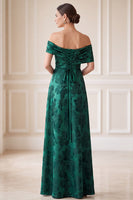Laden Sie das Bild in den Galerie-Viewer, Dunkelgrüne A-Linie abseits der Schulter Jacquard asymmetrische Maxikleid Mutter der Braut
