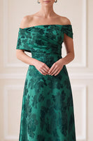 Laden Sie das Bild in den Galerie-Viewer, Dunkelgrüne A-Linie abseits der Schulter Jacquard asymmetrische Maxikleid Mutter der Braut