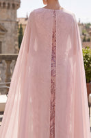 Laden Sie das Bild in den Galerie-Viewer, Rosa Pailletten, Hülle, Cowl Neck, Midi-Mutter-der-Braut-Kleid mit Chiffon-Umhang