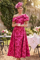 Laden Sie das Bild in den Galerie-Viewer, Asymmetrisches, einschulterfarbenes Fuchsia gerafftes A-Linie-Muster Mutter-der-Braut-Kleidung