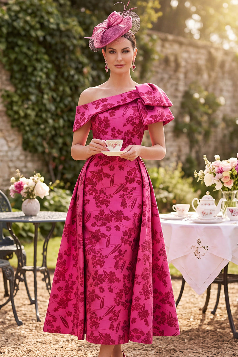 Laden Sie das Bild in den Galerie-Viewer, Asymmetrisches, einschulterfarbenes Fuchsia gerafftes A-Linie-Muster Mutter-der-Braut-Kleidung