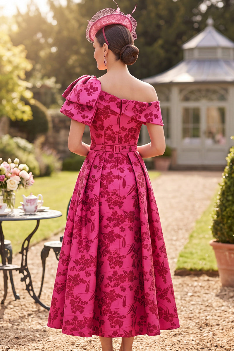 Laden Sie das Bild in den Galerie-Viewer, Asymmetrisches, einschulterfarbenes Fuchsia gerafftes A-Linie-Muster Mutter-der-Braut-Kleidung