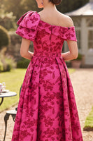 Laden Sie das Bild in den Galerie-Viewer, Asymmetrisches, einschulterfarbenes Fuchsia gerafftes A-Linie-Muster Mutter-der-Braut-Kleidung