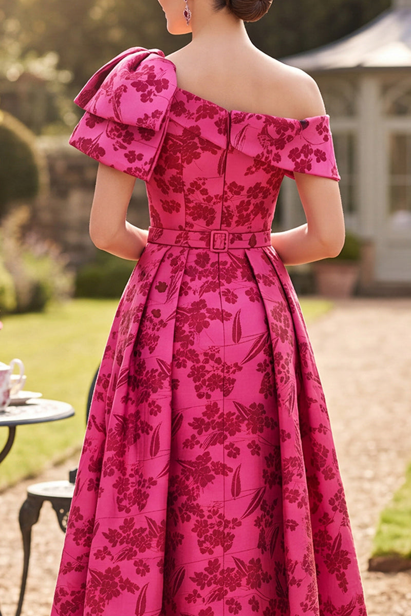 Laden Sie das Bild in den Galerie-Viewer, Asymmetrisches, einschulterfarbenes Fuchsia gerafftes A-Linie-Muster Mutter-der-Braut-Kleidung