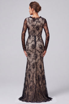 Schwarzes Langes Festkleid mit Blumen Meerjungfrauen Spitze