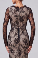 Laden Sie das Bild in den Galerie-Viewer, Schwarzes langes Festkleid mit Blumen-Meerjungfrauenspitze