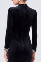 Laden Sie das Bild in den Galerie-Viewer, Schwarzes Perlen-Meerjungfrauen-Rundhals-Lange Samtkleid mit Schlitz