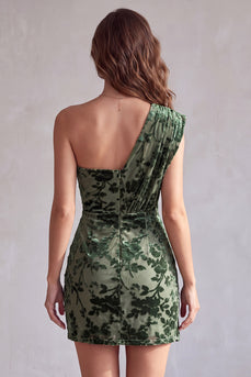 Eukalyptus Ein Schulter Samt Gerafftes Bodycon Kurzes Cocktailkleid mit Drapierung
