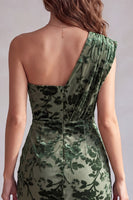 Laden Sie das Bild in den Galerie-Viewer, Eukalyptus, ein Schulter samtig, gerafftes Bodycon Kurzes Cocktailkleid mit Drapierung