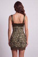 Laden Sie das Bild in den Galerie-Viewer, Olive Square Neck Satin-Appliquen, Pailletten, Spitzen-Bodycon, kurzes Cocktailkleid