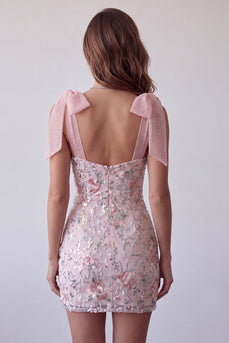 Blush Pailletten Stickerei Dicke Träger Bodycon Kurzes Cocktailkleid