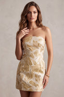 Laden Sie das Bild in den Galerie-Viewer, Champagner Jacquard Bodycon Trägerloses kurzes Cocktailkleid