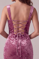 Laden Sie das Bild in den Galerie-Viewer, Fuchsia Bodycon Sweetheart Samtgerafftes Midi-Cocktailkleid mit Schlitz