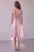 Laden Sie das Bild in den Galerie-Viewer, Rosa A-Linie Sweetheart gerafftes Satin-Midi-Hochzeitskleid mit Pailletten