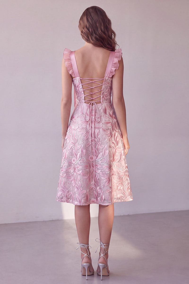 Laden Sie das Bild in den Galerie-Viewer, Rosa A-Linie Sweetheart gerafftes Satin-Midi-Hochzeitskleid mit Pailletten