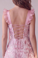 Laden Sie das Bild in den Galerie-Viewer, Rosa A-Linie Sweetheart gerafftes Satin-Midi-Hochzeitskleid mit Pailletten