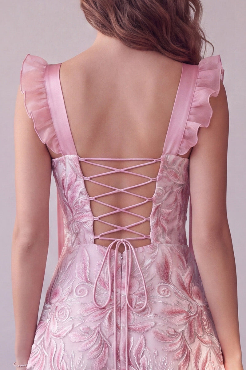 Laden Sie das Bild in den Galerie-Viewer, Rosa A-Linie Sweetheart gerafftes Satin-Midi-Hochzeitskleid mit Pailletten