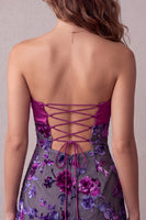 Laden Sie das Bild in den Galerie-Viewer, Fuchsia A-Linie satinloses, blumiges kurzes Cocktailkleid