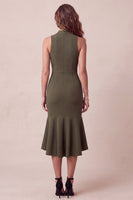 Laden Sie das Bild in den Galerie-Viewer, Olivfarbenes Meerjungfrauen-High-Hals-High-Low-Tüll-Midi-Festkleid