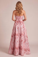 Laden Sie das Bild in den Galerie-Viewer, Rosa A-Linie trägerloses Pailletten-Maxi-Festkleid mit Schnürung hinten