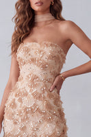 Laden Sie das Bild in den Galerie-Viewer, Khaki-Scheide, trägerlose Paillettenapplikationen, Maxi-Festkleid