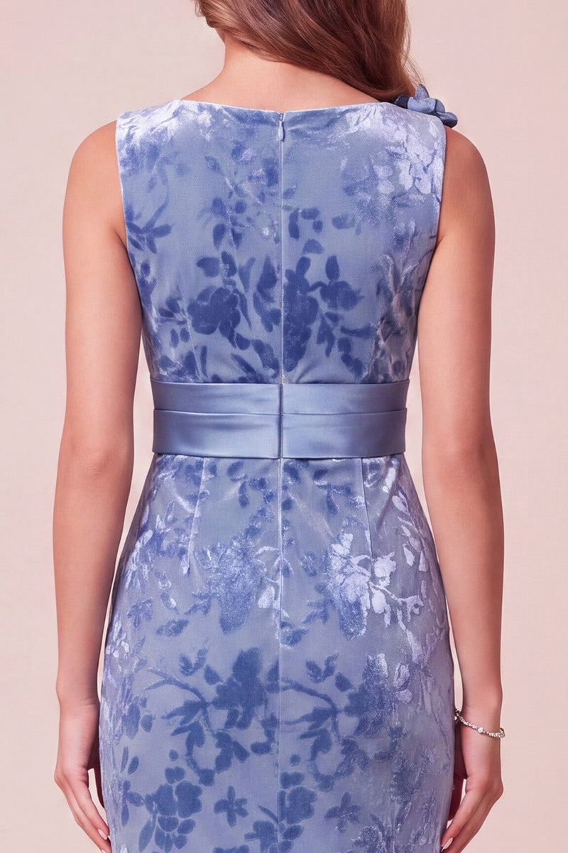 Laden Sie das Bild in den Galerie-Viewer, Blaues Meerjungfrauen-V-Ausschnitt samtiges, asymmetrisches Tüll-langes Festkleid mit 3D-Blume