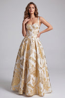 Laden Sie das Bild in den Galerie-Viewer, Champagner-Korsett A-Linie Jacquard dicke Träger Maxi-Festkleid