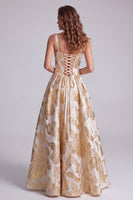Laden Sie das Bild in den Galerie-Viewer, Champagner-Korsett A-Linie Jacquard dicke Träger Maxi-Festkleid