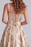 Laden Sie das Bild in den Galerie-Viewer, Champagner-Korsett A-Linie Jacquard dicke Träger Maxi-Festkleid
