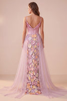 Laden Sie das Bild in den Galerie-Viewer, Rosa Korsett, Meerjungfrauen-Cowl-Neck, Blumenapplikationen, Satin-Maxi-Formelkleid mit Schlitz