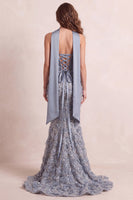 Laden Sie das Bild in den Galerie-Viewer, Staubiges blaues Meerjungfrauen-Trägerloses Fransen-Lock-Formelkleid