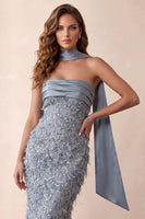 Laden Sie das Bild in den Galerie-Viewer, Staubiges blaues Meerjungfrauen-Trägerloses Fransen-Lock-Formelkleid