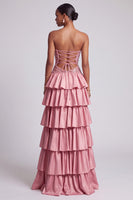 Laden Sie das Bild in den Galerie-Viewer, Dusty Rose Trägerloses Cut-out Gestuftes Rüschendes Pailletten Langes Abschlussballkleid