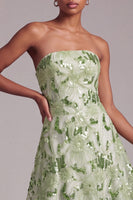 Laden Sie das Bild in den Galerie-Viewer, Grünes A-Linie Trägerloses Pailletten Floral Besticktes Abschlussballkleid mit Schnürung