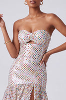 Laden Sie das Bild in den Galerie-Viewer, Blush Pailletten Trägerloses Gestuftes Rüschendes Schlüsselloch Langes Ballkleid mit seitlichem Schlitz