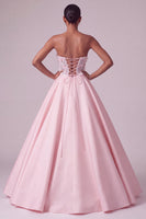 Laden Sie das Bild in den Galerie-Viewer, Blush Trägerloses Korsett Satin Durchsichtiges Langes Abschlussballkleid mit 3D-Schmetterlingsapplikationen
