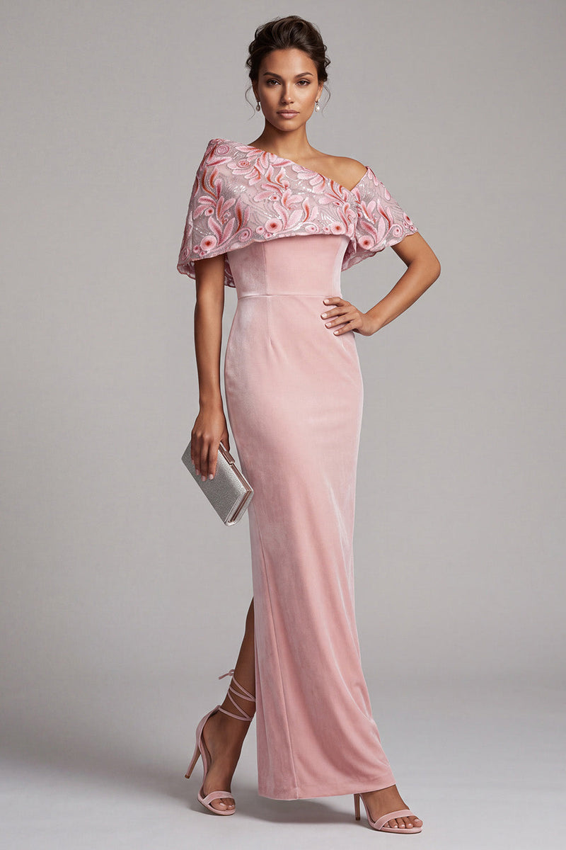 Laden Sie das Bild in den Galerie-Viewer, Rosa Scheide, asymmetrische Samt, Pailletten mit einer Schulter, bestickt mit langem Mutter-der-Braut-Kleid