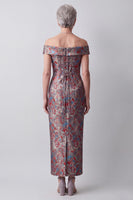 Laden Sie das Bild in den Galerie-Viewer, Off-the-shoulder Graues Scheide Jacquard Langes Mutter der Braut Kleid