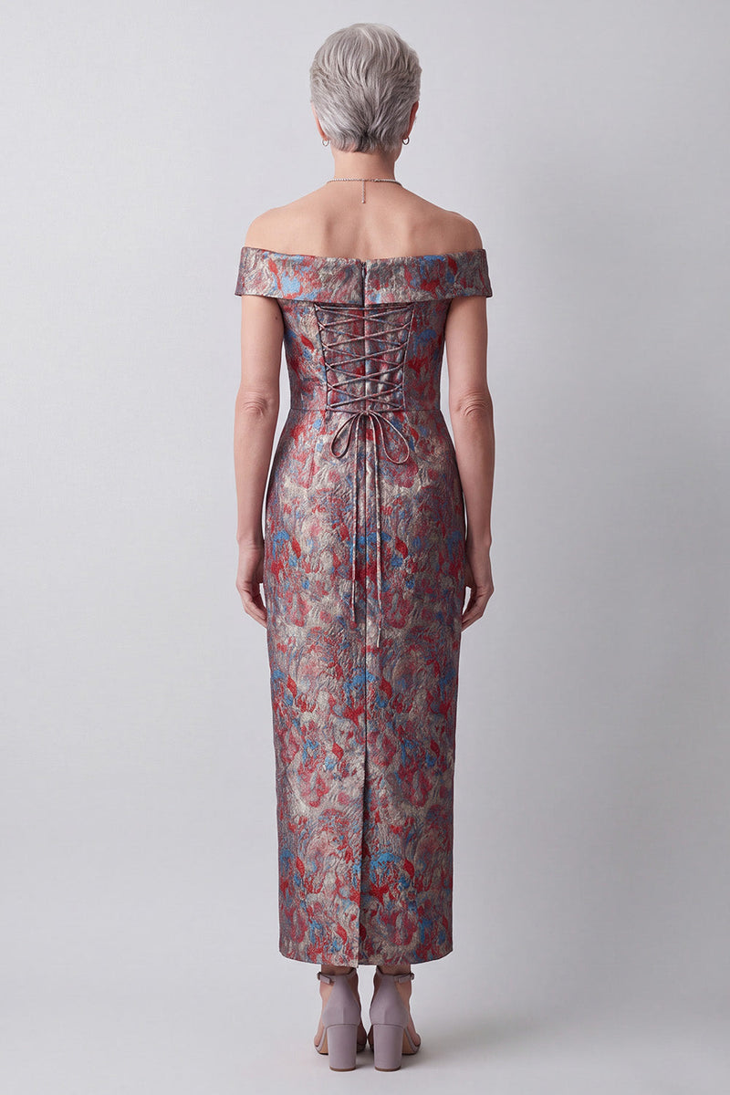 Laden Sie das Bild in den Galerie-Viewer, Off-the-shoulder Graues Scheide Jacquard Langes Mutter der Braut Kleid