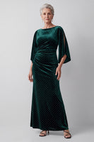 Laden Sie das Bild in den Galerie-Viewer, Dunkelgrünes Bateau-Hals Scheiden Gerafftes Mutter der Braut Kleid mit Schlitz und Flatter-Ärmeln