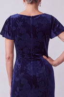 Laden Sie das Bild in den Galerie-Viewer, Marineblaues Bateau-Hals Samt Blumen Flatter-Ärmel Langes Mutter der Braut Kleid