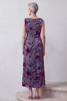 Laden Sie das Bild in den Galerie-Viewer, Fuchsia Samt Scheide Satin Strassstein Blumen Midi Mutter der Braut Kleid mit Umhang