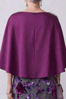 Laden Sie das Bild in den Galerie-Viewer, Fuchsia Samt Scheide Satin Strassstein Blumen Midi Mutter der Braut Kleid mit Umhang