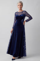 Laden Sie das Bild in den Galerie-Viewer, Navy Illusion Rundhals Stickerei Samt A-Linie Pailletten Mutter der Braut Kleid