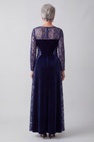 Laden Sie das Bild in den Galerie-Viewer, Navy Illusion Rundhals Stickerei Samt A-Linie Pailletten Mutter der Braut Kleid