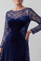 Laden Sie das Bild in den Galerie-Viewer, Navy Illusion Rundhals Stickerei Samt A-Linie Pailletten Mutter der Braut Kleid