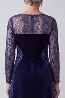 Laden Sie das Bild in den Galerie-Viewer, Navy Illusion Rundhals Stickerei Samt A-Linie Pailletten Mutter der Braut Kleid