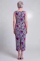 Laden Sie das Bild in den Galerie-Viewer, Graues Blumen Samt Scheide Streißstein Bateau-Hals Satin Mutter der Braut Kleid mit Umhang
