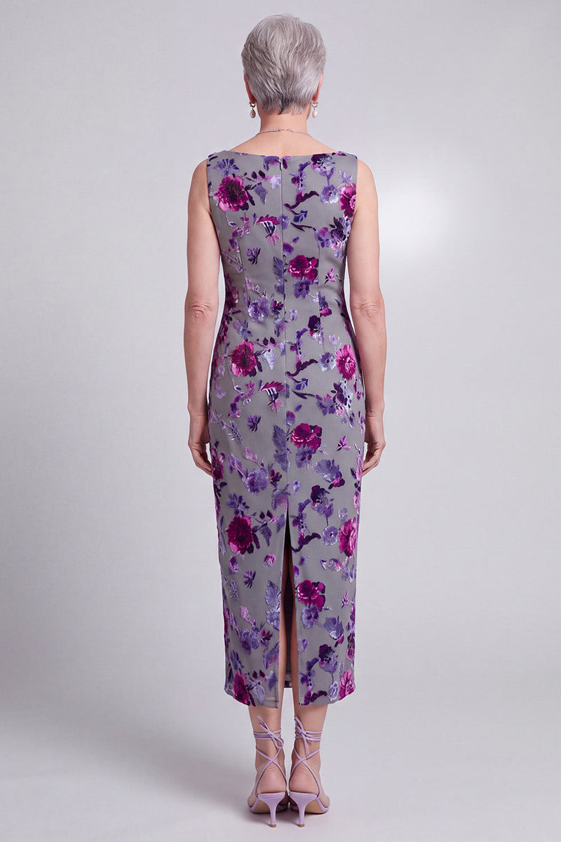 Laden Sie das Bild in den Galerie-Viewer, Graues Blumen Samt Scheide Streißstein Bateau-Hals Satin Mutter der Braut Kleid mit Umhang